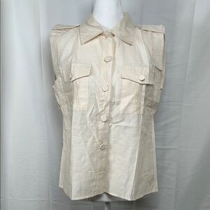Sleeveless Button Blouse Small | Cream Minimalist Workwear Top